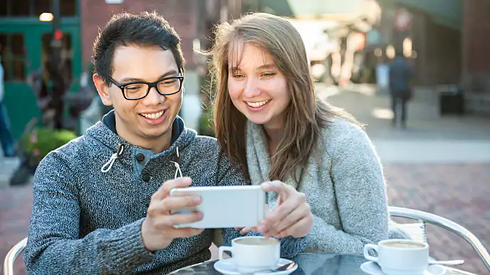 couple looking at a phone